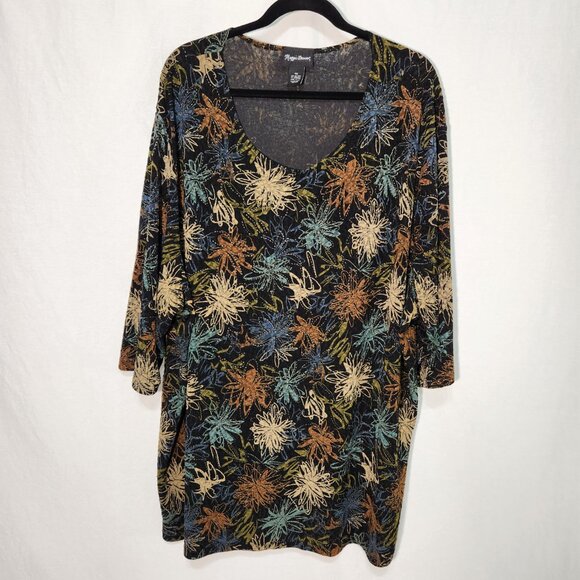 MAGGIE BARNERS Art To Wear Black Metallic Floral Tunic Blouse Size 4X New NO Tag - Picture 3 of 16
